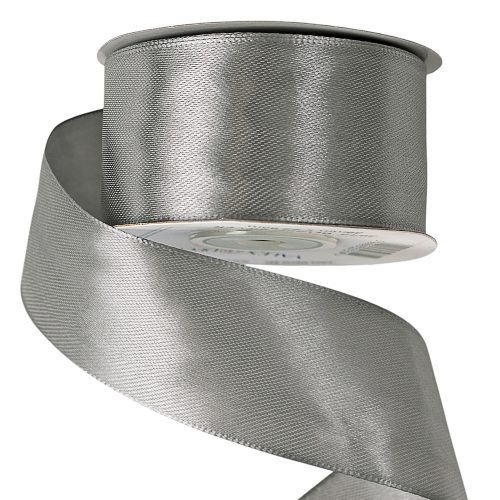 Panglică satinată 38mm x 22.86m – Argintiu cu ton albastru  