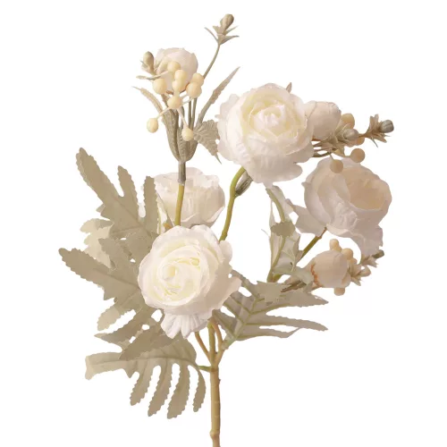 Ramură de trandafir pudrat, 56cm - Alb