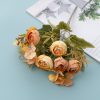 Buchet de hortensii și trandafiri artificiali 5 ramuri 25cm – Galben-piersică  