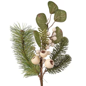 Ramură de iarnă cu brad, frunze și bobițe, 37cm