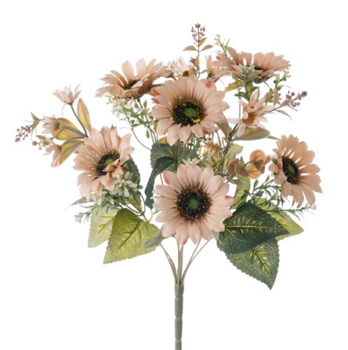 Buchet de floarea-soarelui artificială 42cm floare 9cm – Culoare șampanie  