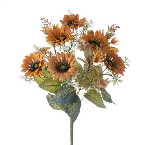 Buchet de floarea-soarelui artificială 42cm floare 9cm – Culoare cafea deschisă  