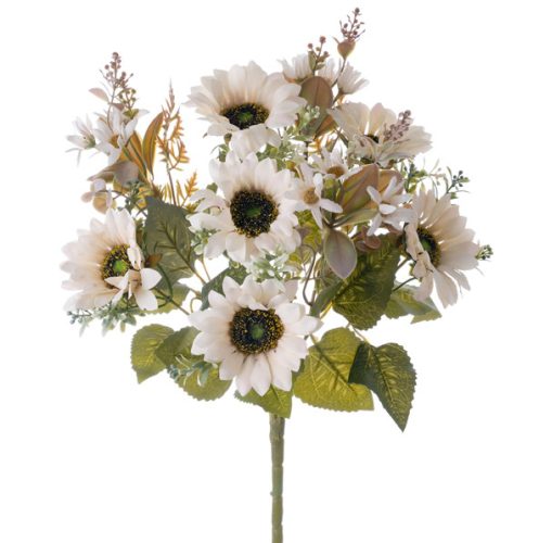 Buchet de floarea-soarelui artificială 42cm floare 9cm – Alb  
