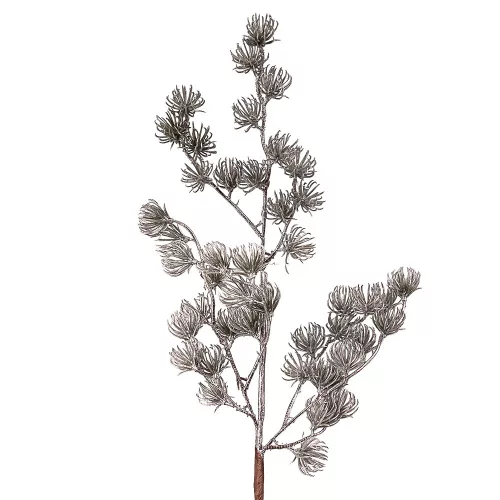 Ramură decorativă metalizată, 44cm - Argintiu