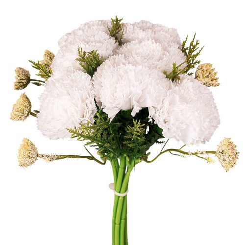 Buchet de garoafe artificiale 32cm diametru 15cm flori 6cm 7 fire – Alb  