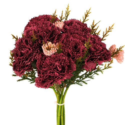 Buchet de garoafe artificiale 32cm diametru 15cm flori 6cm 7 fire – Bordeaux  