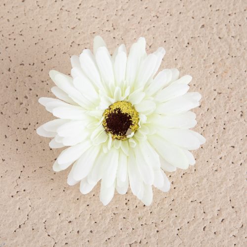 Cap de gerbera artificială 9cm – Alb-verzui  