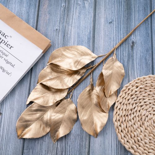 Ramură decorativă aurie cu frunze 62cm  