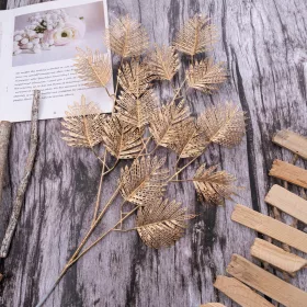 Ramură cu 3 frunze de magnolie, 67cm - Auriu