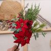 Buchet de Crăciun cu poinsettia frunze și bobițe 42cm – Roșu  