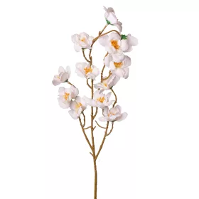 Ramură de floare de piersic din mătase, 84cm - Alb