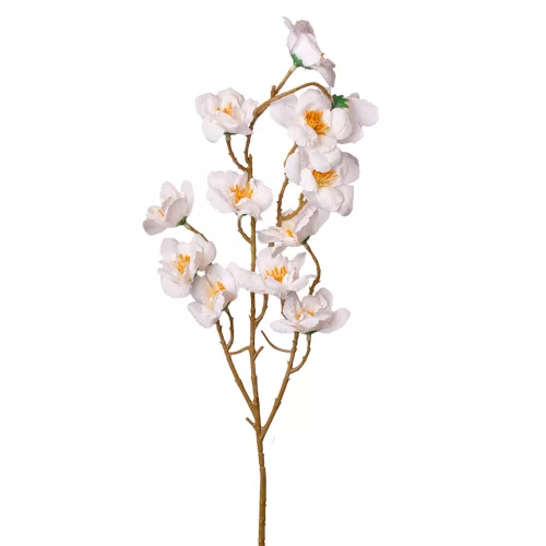 Ramură de floare de piersic din mătase, 84cm - Alb