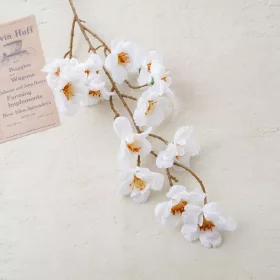 Ramură de floare de piersic din mătase, 84cm - Alb