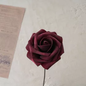 Tulpină de trandafir din mătase, 23cm - Bordo