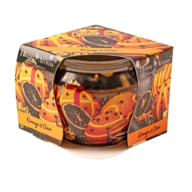 Portocală și cuișoare, lumânare parfumată, pahar