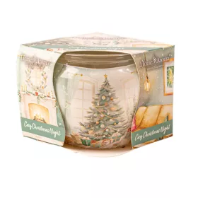   Noapte confortabilă de Crăciun, lumânare parfumată, pahar