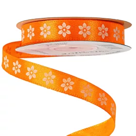   Panglică satinată cu model floral 12mm x 20m - Portocaliu închis