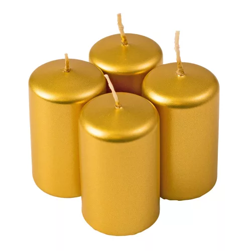 Set lumânări advent cilindrice 8 x 5cm - Auriu metalizat