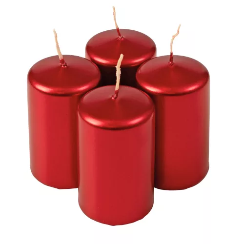 Set lumânări advent cilindrice 8 x 5cm - Roșu metalizat