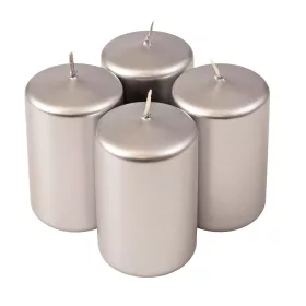   Set lumânări advent cilindrice 8 x 5cm - Argintiu metalizat