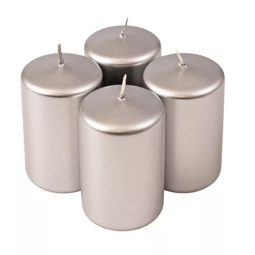 Set lumânări advent cilindrice 8 x 5cm - Argintiu metalizat