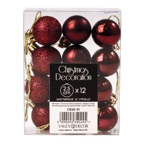 12 buc. set globuri de Crăciun 2.5cm - Bordo