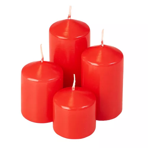 Set lumânări advent cilindrice în trepte, Ø40 x 40/55/70/85mm - Lucios Roșu