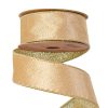 Panglică catifea Auriu cu spate strălucitor, cu margine din sârmă 38mm x 5m