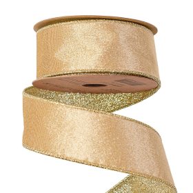   Panglică catifea Auriu cu spate strălucitor, cu margine din sârmă 38mm x 5m