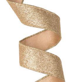   Panglică catifea Auriu cu spate strălucitor, cu margine din sârmă 38mm x 5m