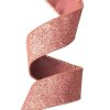 Panglică de catifea rose gold cu spate sclipitor cu margini metalice 38mm x 5m  