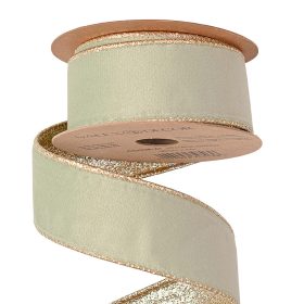   Panglică catifea Vintage Green cu spate strălucitor, cu margine din sârmă 38mm x 5m