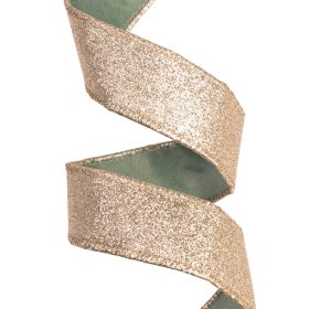   Panglică catifea Vintage Green cu spate strălucitor, cu margine din sârmă 38mm x 5m