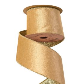   Panglică catifea Auriu cu spate strălucitor, cu margine din sârmă 63mm x 5m