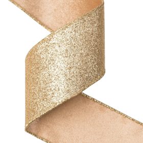   Panglică catifea Auriu cu spate strălucitor, cu margine din sârmă 63mm x 5m