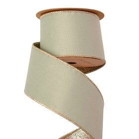   Panglică catifea Vintage Green cu spate strălucitor, cu margine din sârmă 63mm x 5m