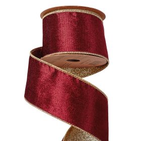   Panglică catifea Bordo cu spate strălucitor, cu margine din sârmă 63mm x 5m