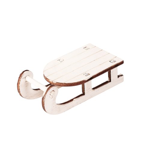 Decorațiune sanie lemn 3 x 6cm – Alb