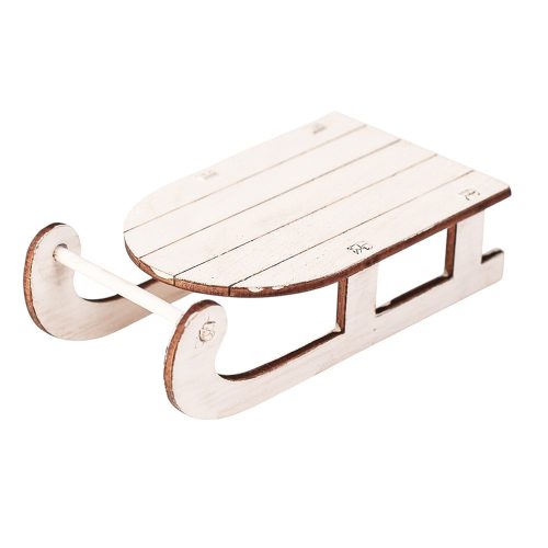 Decorațiune sanie lemn 5 x 9cm – Alb