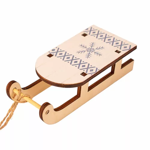 Decorațiune sanie, lemn, 5.5 x 3.5 x 12.5cm - Alb