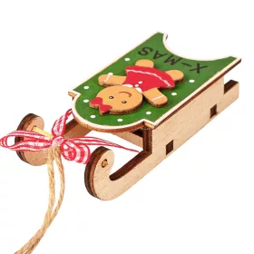   Decorațiune sanie cu om de turtă dulce, lemn, 10.5 x 4.5 x 2.6cm - Verde
