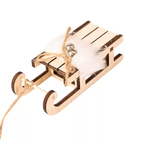 Decorațiune sanie cu blăniță, lemn, 12.5 x 5 x 4cm - Alb