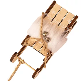 Decorațiune sanie cu blăniță, lemn, 12.5 x 5 x 4cm - Alb