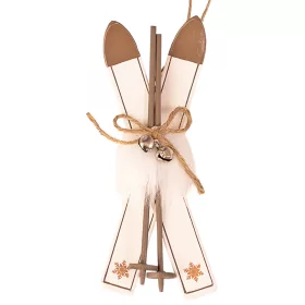 Decorațiune schiuri, lemn, 14.5 x 5.5 x 2.5cm - Alb