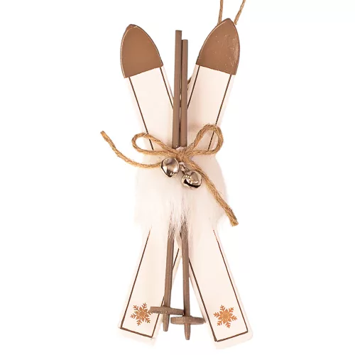 Decorațiune schiuri, lemn, 14.5 x 5.5 x 2.5cm - Alb