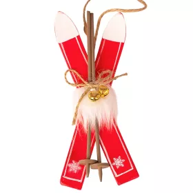 Decorațiune schiuri, lemn, 14.5 x 5.5 x 2.5cm - Roșu