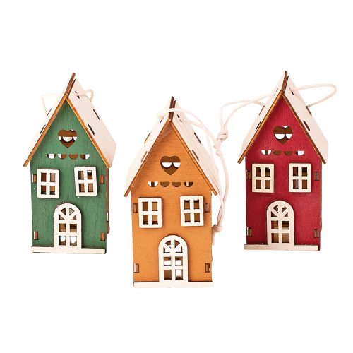 Set căsuțe 3D din lemn 4 x 3 x 7.5cm pentru utilizare creativă sau pentru bradul de Crăciun – Mix verde maro roșu