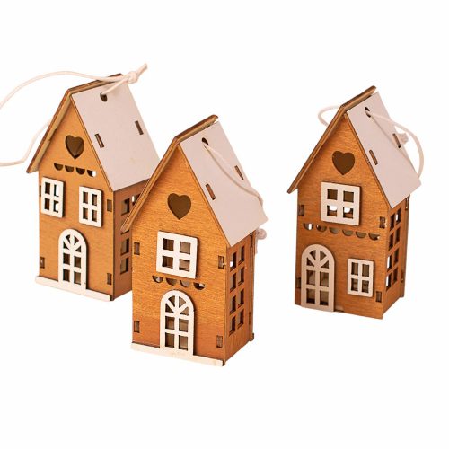 Set căsuțe 3D din lemn 4 x 3 x 7.5cm pentru utilizare creativă sau pentru bradul de Crăciun – Maro