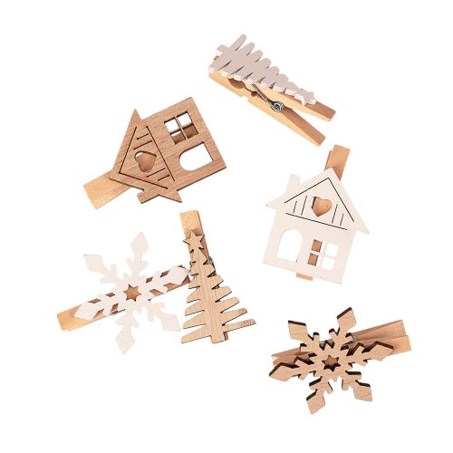 Set clipsuri decorative de Crăciun 4 cm lemn