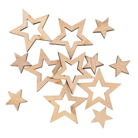   Set decorațiuni Crăciun, stele din lemn, 2-4cm, 12 buc - Natur
